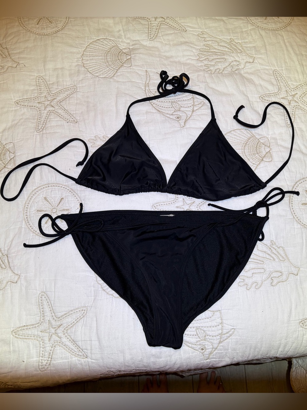 Sexy OP Classic Black Slide Triangle Top & Side Tie Bottom String Bikini. Med/Lg